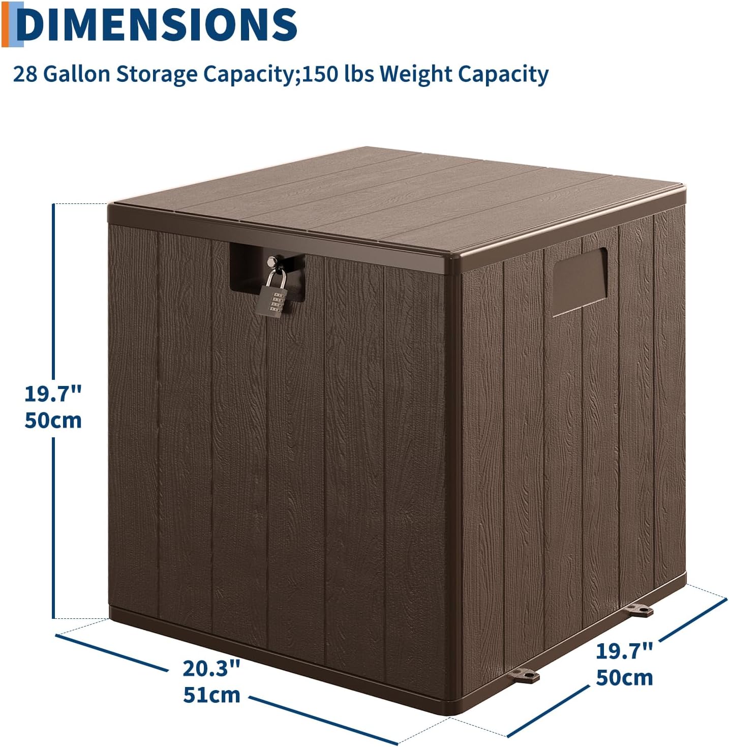 28 Gallon Deck Box, Waterproof Outdoor Storage Box with Lockable Lid, Heavy-Duty Resin Patio Furniture Cushion Storage Container for Garden, Backyard and Poolside