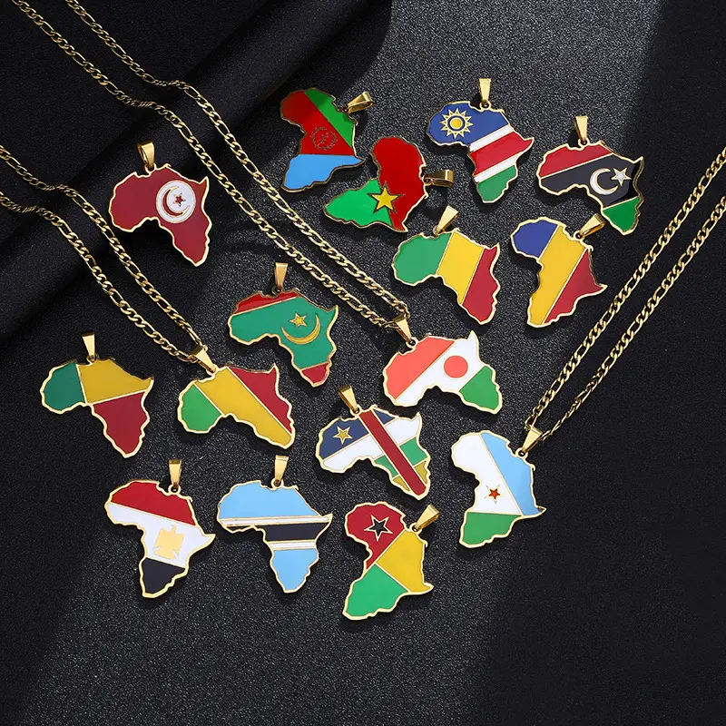 2025 New African Map Stainless Steel Pendant Necklace, Geometric Titanium Steel & Copper Jewelry, Ideal Gift for Jewelry Lovers, Gift Idea, New Jewelry