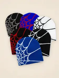 Women's Jacquard Winter Knit Hat, Trendy European and American Pullover Spider Web Beanie for Men and Women, Warm Unisex Hat, Beanie Fitted