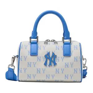 MLB Monogram New York Yankees Classic Jacquard Zipper Cotton Shoulder Crossbody Handbag Small Unisex Blue