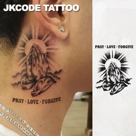 Waterproof Semi-permanent Tattoos, Ephemeral Tattoos, Hands, Temporary Tattoos, Sketch tattoo, Holy Maria, Pray & Love, Realistic Fake Tattoos, Botanical, Lasts 1-2 Weeks, Tattoos For Men, Tattoo Stickers