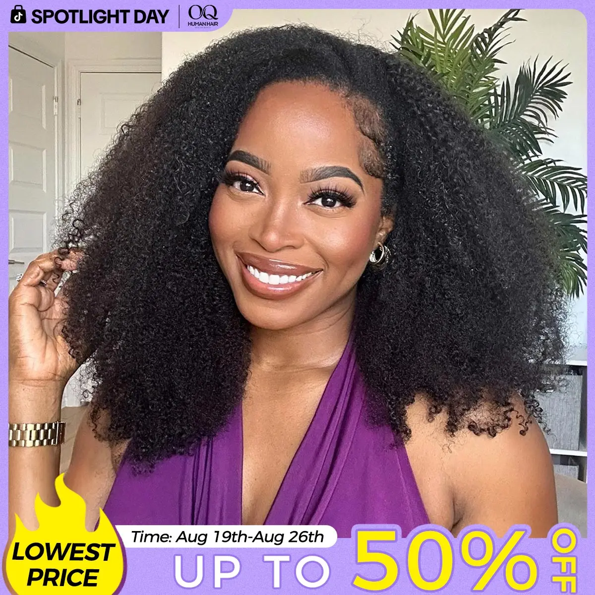 [3 In 1 Half Wig] OQ HAIR Afro Curly Wear Go Glueless Half Wig 180% 250% Density Upgrade With Drawstring Cap Invisible Hairline Human Hair Wigs Beginner Friendly #SohoChic #TikTokShopBackToSchool