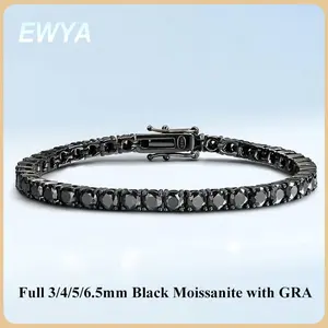 EWYA Full 3/4/5/6.5mm Black Moissanite Tennis Bracelet for Men Women Unisex 925 Silver Plated 18K Black Gold Hip Hop Bracelets