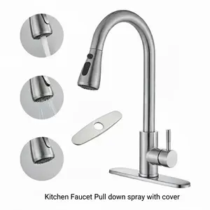 Kitchen Faucets with Pull Down Sprayer Brushed Nickel High Arc Single Handle Stainless Steel Bar Sink Faucet with Deck Plate for 1 or 3 Hole Suitable for Farmhouse RV Camper Laundry