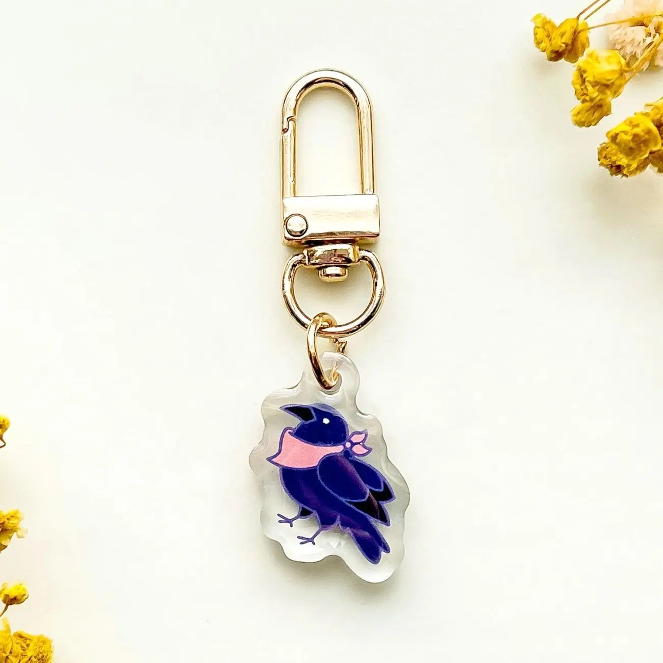 Crow Wearing Bandana Acrylic Keychains, Raven Charming Bird Keychain