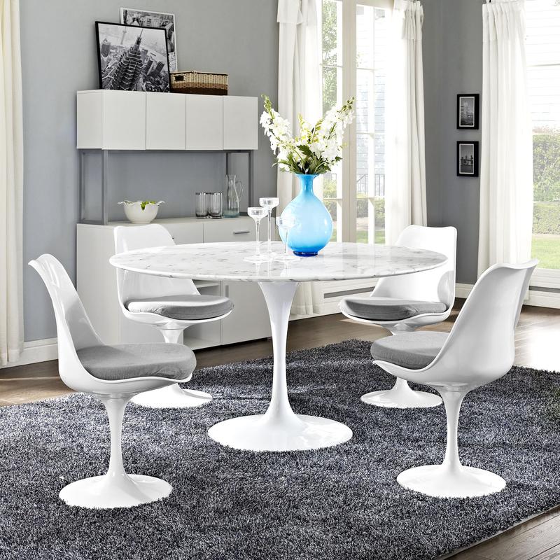 Modway Lippa 54" Round Artificial Marble Dining Table in White