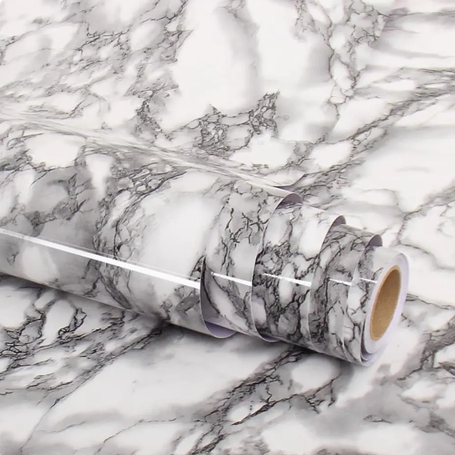 White & Black Marble Pattern Wallpaper, Self-adhesive Peel and Stick Backsplash Wallpaper, Removable Countertops Wallpaper for Kitchen Living Room, Single Piece Wallpaper, Decorative DIY Wallpapers