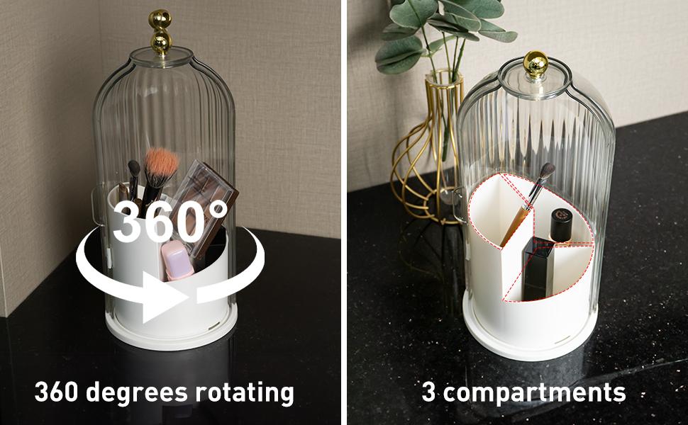 Toothbrush Holders with Sliding Lid Rotating 3 Slots Bathroom Organizer Countertop Grey ABS Material Anti-slip Drainage Vanity Makeup Brushes Organizer Pad Accessory Modern