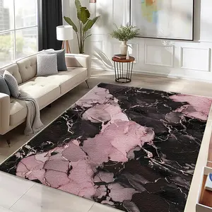 1PC Pink and Black Marble Pattern Area Rug, Easy to maintain, easy to clean, machine washable carpet floor mat, Suitable for all seasons, home decoration, suitable for living room, bedroom, dining room, hallway, balcony, Room Decor, Home Decor Rugs