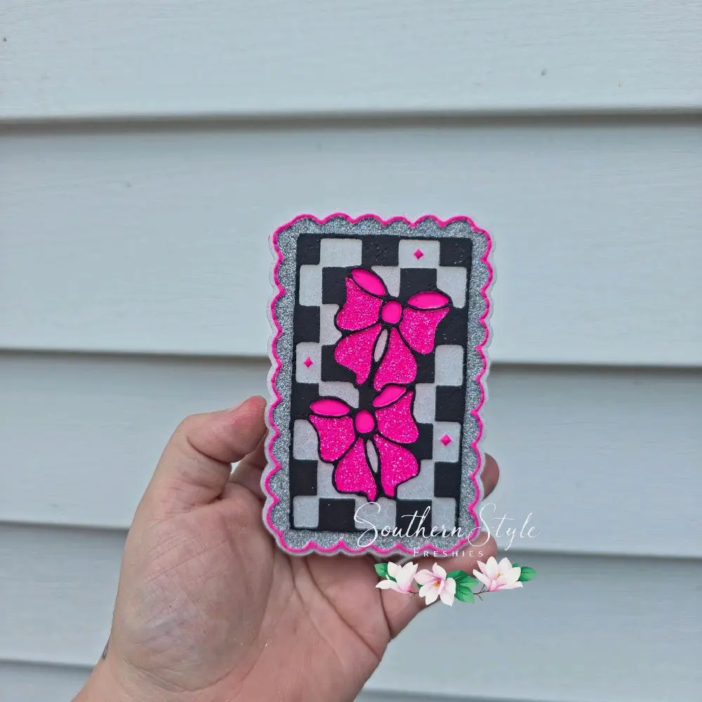 Checkered Bow Stamp Car Freshie
