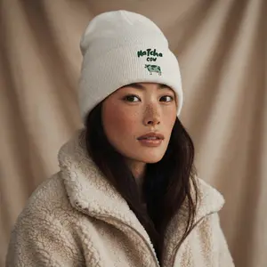 Embroidered "Matcha Cow" Cuffed Beanie