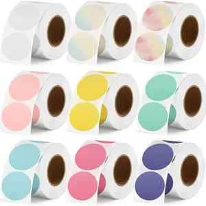 9 Rolls 2 Inch Circle Thermal Label Stickers Colorful Self-Adhesive Round Direct Thermal Printer Stickers Multipurpose for DIY Name Tag Thanks Card , 750 Sheets/1 Roll