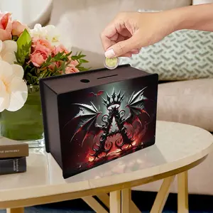 Wooden Piggy Bank with Demon a Design, Family Money Saving Plan, Teenage Holiday Gift, Essential Coin Storage, Perfect for Birthdays