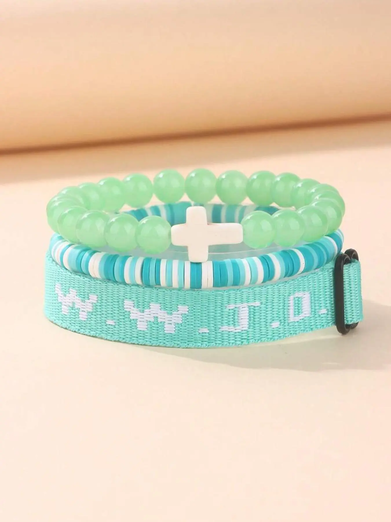 WWJD Letter Design Beaded Bracelet, Fashionable Cross Charm Bracelet for Women & Men, Religious Jewelry Gift, Casual Trendy Jewelry, Trendy All-match & Exquisite Jewelry for Birthday Gift, Beads Bracelets
