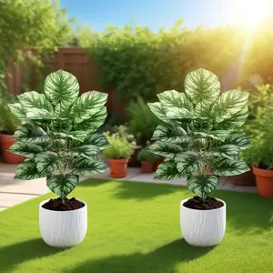 2 Sets Large Money Tree Artificial Plants, 24 Leaves, Ideal for Home Decor, Office, Shop, Gallery, Cafe, Bar, Cemetery, Restaurant, Courtyard