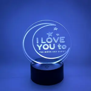 I love you to the moon and back laser engraved acrylic LED color changing night light with remote, Valentine's gift, love, gift for child