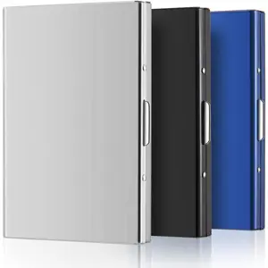 3 count Stainless Steel Credit Card Holder Metal RFID Blocking Case Protector Metal ID Card Wallet with 6 Slot for Men Women  Box(, Black, Blue)