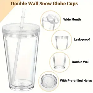 Live Claim New 16oz Snow Globe Cup Double Wall Leak-proof Wide Mouth with Pre-drilled Holes Drinkware