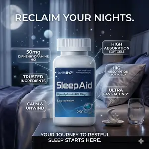 HealthAzz Sleep Aid Diphenhydramine Softgels 50mg 250 Counts for Deeper Restful Sleep Easy to Swallow Healthcare Solution - Vitamin