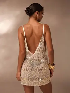 Sexy Sequin Embellished Mini Dress, Suitable For Party, Nightclub And Outings Open Back Dress Summer Dress Beaded Dress Backless Dress Sequin Dress Open Back Dresses Sequence Dress Backless Sundress