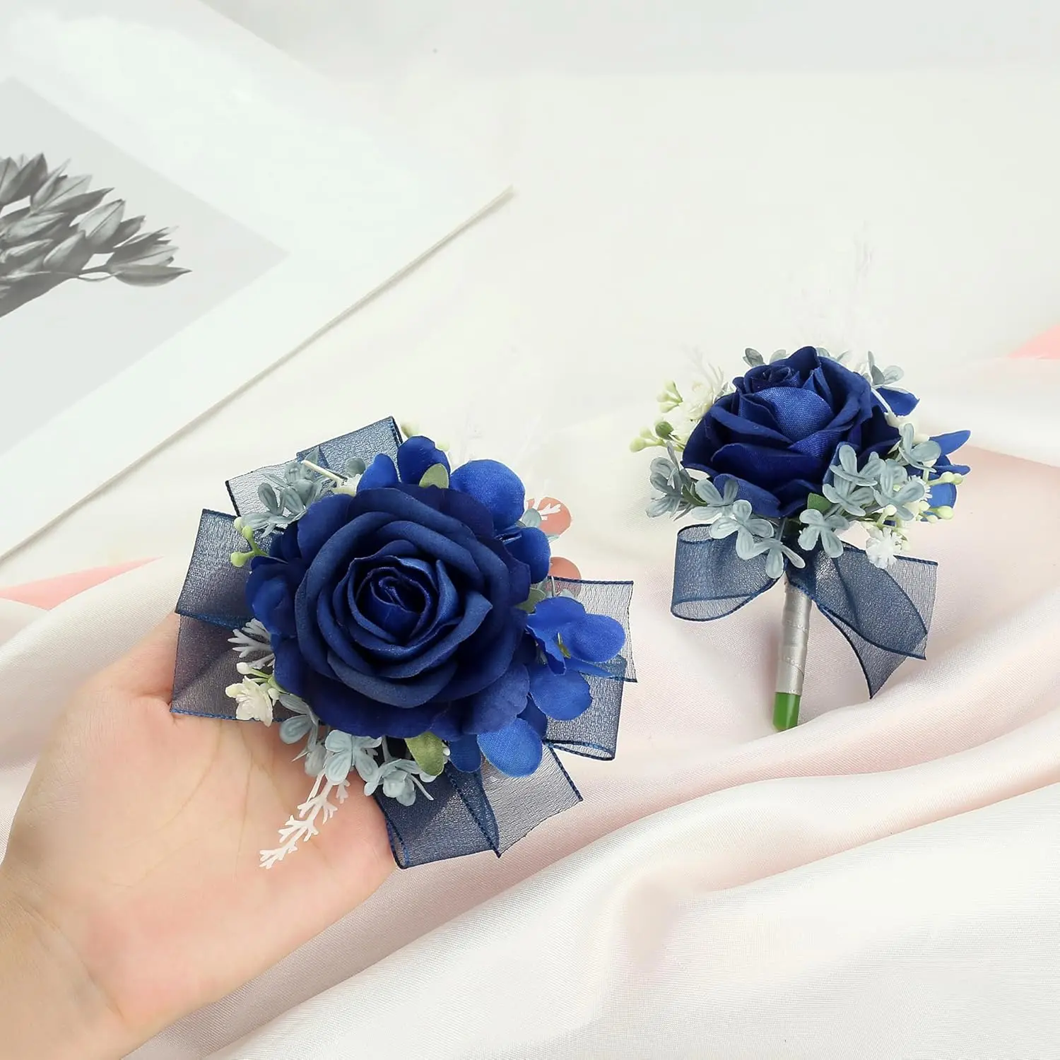 Corsage Wristlet and Boutonniere Set Blue Wrist Corsage Double Pearl Bracelets Blue Pocket Boutonniere for Men Wedding Prom Party Suit Decor (2 Pack) Corsage Wristlet and Boutonniere Set Blue Wrist Corsage Double Pearl Bracelets Blue Pocket Boutonniere for Men Wedding Prom Party Suit Decor (2 Pack)