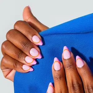 Fresh Set Nails – Lover Girl Classic French Mani in Blush Pink | Rosy Pink Tip with Orange Pop | 24 Press-On Nails, Comfortable Contoured Fit, Glossy Finish