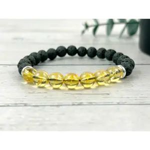 Black Lava Beads Bracelet - Essential Oil Bracelet - Citrine Bracelet