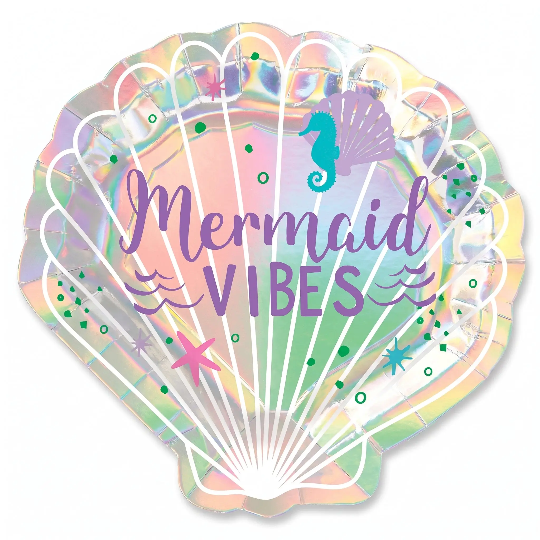 Iridescent Mermaid Wishes Shell-Shaped Dessert Plates, 7-Inch, 8-Pack
