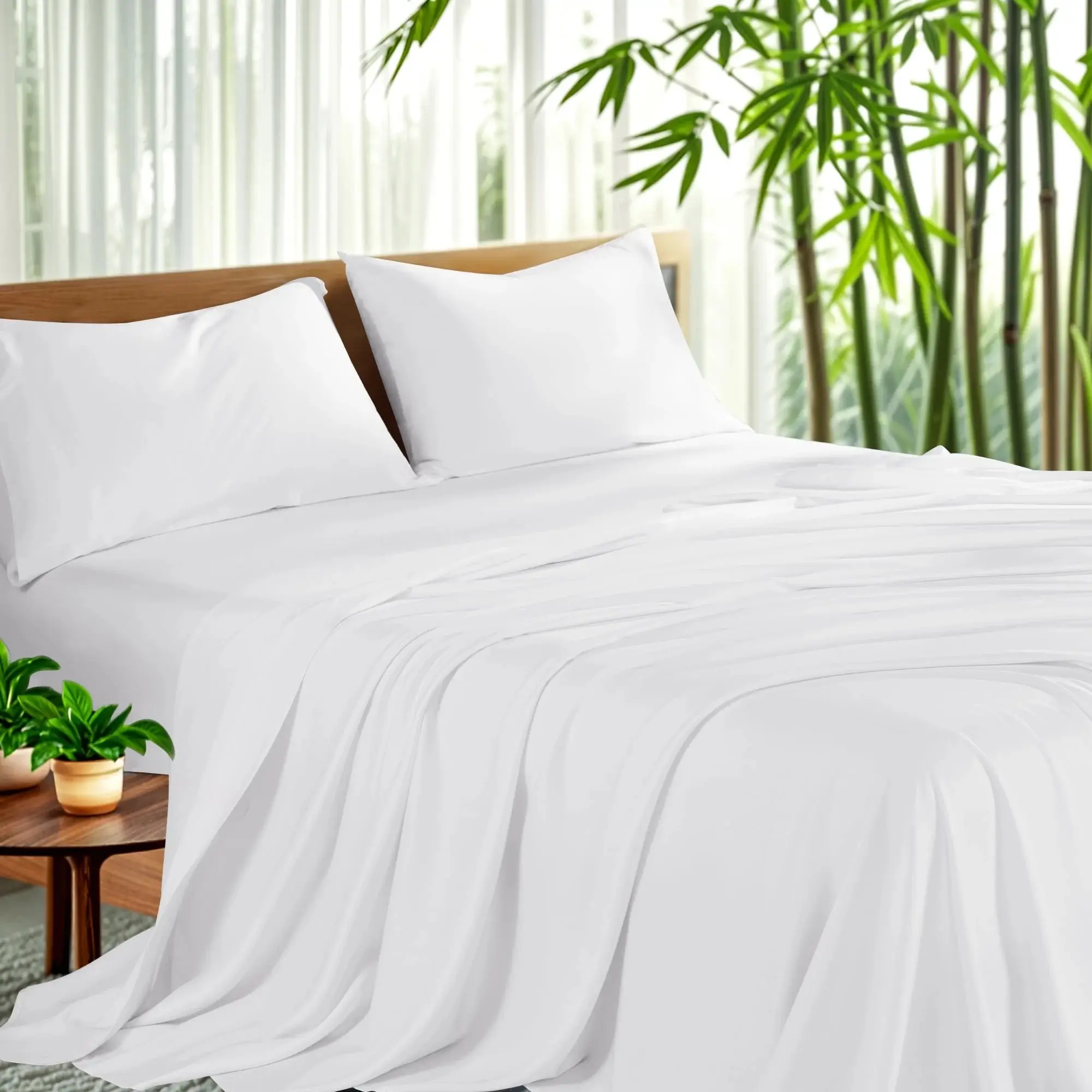Sonoro Kate Cooling Bamboo Sheet Set- 4/6 Pieces Skin-friendly Hotel Bedding Set,Rayon Derived from Bamboo,Cooling&Breathable for Hot Sleepers Soft sp