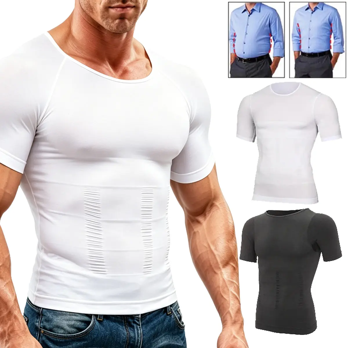 1/2/3/4 Pack Menswear Shapewear Body Shaper Compression Undershirts Lightweight Breathable Comfort Underwear Workout Tank Top Stretchy Vest Fitness Shirt Elastic Fabric Plain Dress Casual Mesh Soft