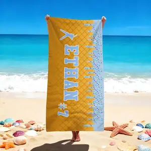 1 PC Golden Checkered Beach Towel with Ice Cream Pattern and Personalized Text - Perfect for Beach Days and Poolside Lounging Quick-drying, water-absorbent, lightweight, anti-sand-sticking, can be used as a travel towel, suitable for swimming pools, spas,