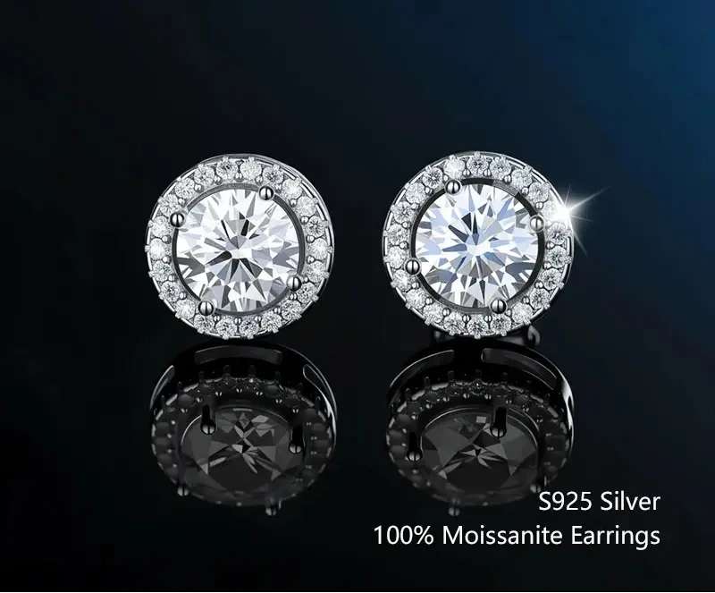 Unisex Modern Platinum-Plated Round Cut High-Brilliance Moissanite Stud Earrings