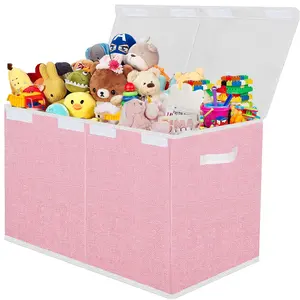 Storage Box for Girls, Large   Chest Boxes Organizers and Storage with Lids & Handles for ,Playroom 24.5"x13"x16"(Pink)