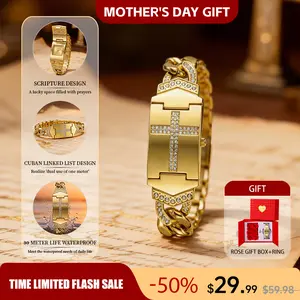 【Gold Cross Bracelet Watches】Mother's Day gift  Sparkling Crystal Cross Embellishment, Geometric Rectangular Dial, Premium Metal Bracelet Timepiece, Perfect for Daily Elegance & Gifting Perfect Mother’s Day gift