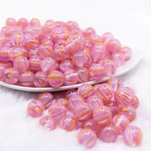 12mm Bright Pink Cats Eye Acrylic Bubblegum Beads - 20 Count