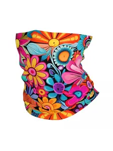 Retro 70s Flower Power Gaiter, Groovy Hippie Floral Bandana, Vintage Boho Face Cover