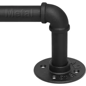 Curtain Rods for Windows 48 to 84 Inch, 1" Black Curtain Rod Industrial Wrap Around, Adjustable Heavy Duty Blackout Curtain Rods For Ceiling,Bedroom,Outdoor Patio
