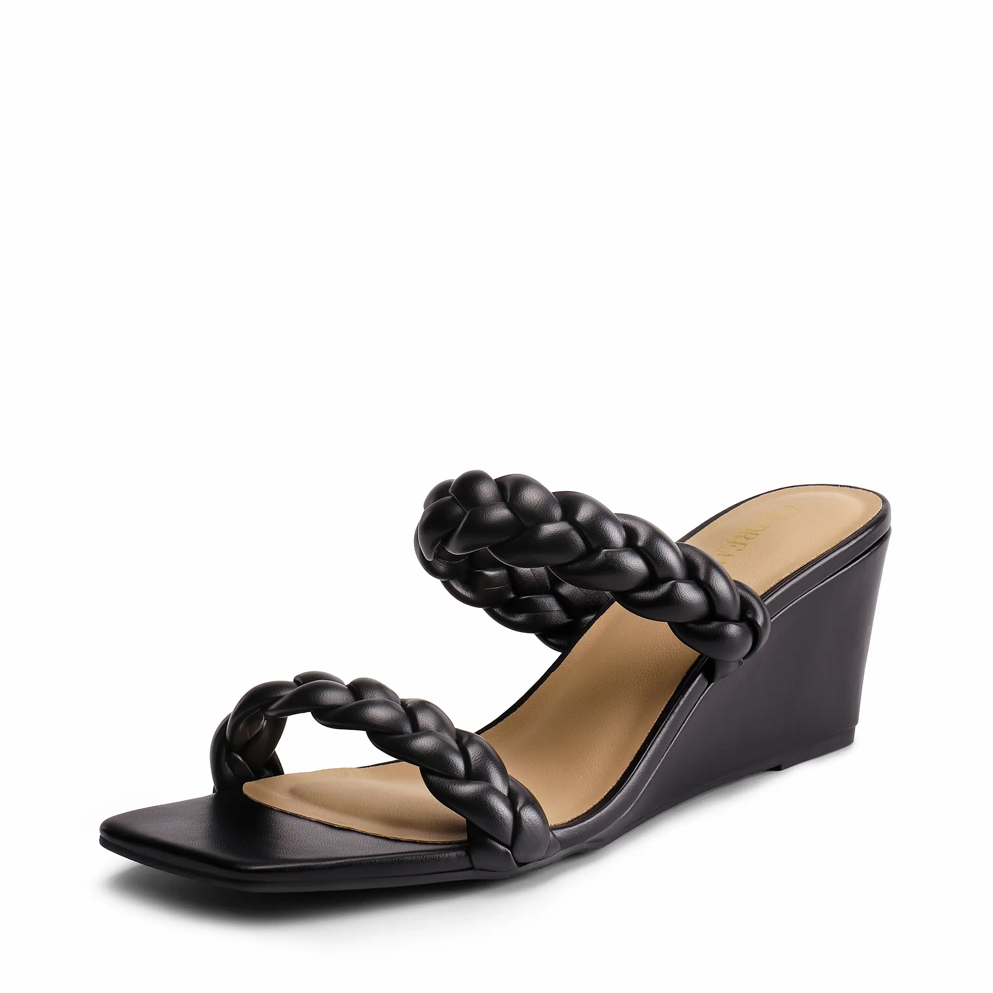 DREAM PAIRS Women's Retro Braided Double-Strap Square-Toe PU Upper Rubber Wedge Sandals - 2.4" Heel Slip-Resistant Summer Casual Shoes with Braided Straps Adding Retro Charm