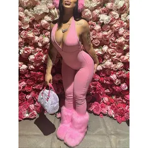 Women's sexy backless party jumpsuit, sleeveless high waisted hip lifting jumpsuit, slim fit pants, all season fashionRAIMENTRY