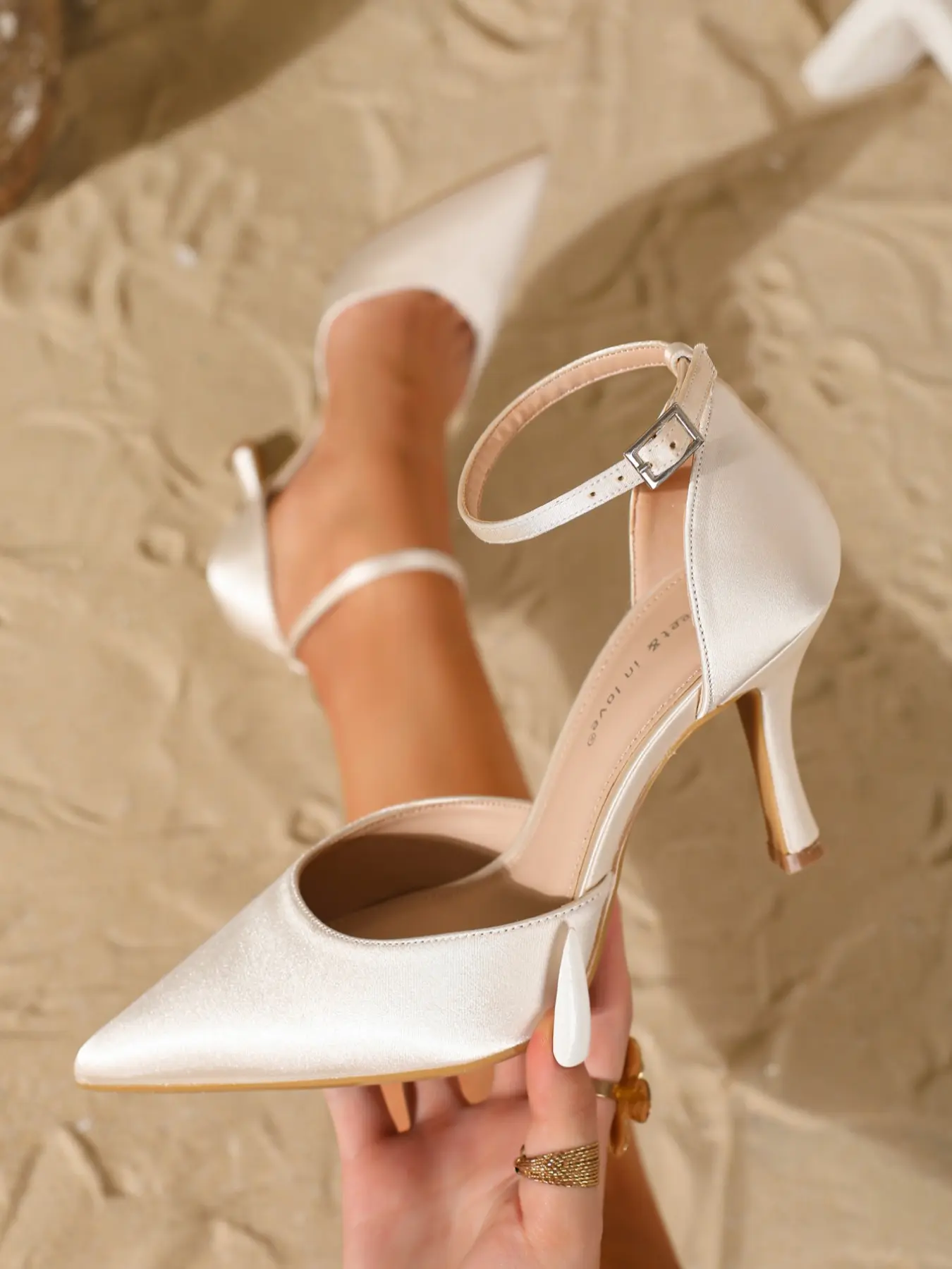 Women's Elegant Bridal Classic Fashion Pointed Toe High Heels, Hollow Out Slip-On Single Shoes, Plain Textile Upper, All Season Wear, Summer, Footwear, Bridal Wedding Footwear