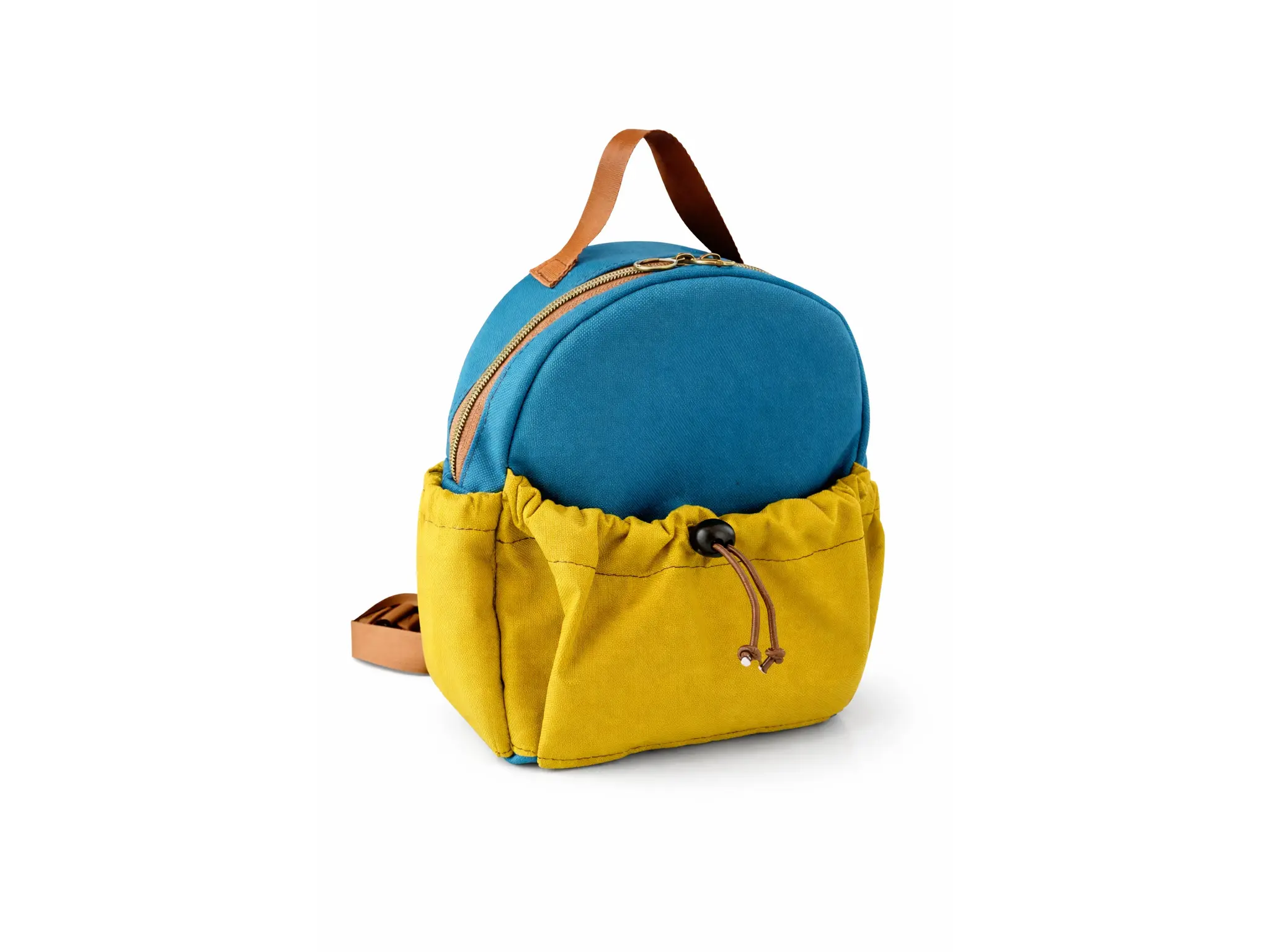 Handmade Mini Canvas Backpack - Turquoise blue & Mustard