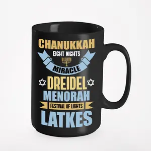 Festival Of Lights. Jewish Holidays, Black 15oz Ceramic Mug
