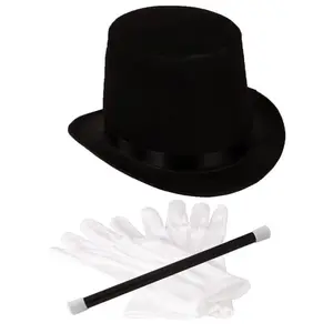 Fun party hat magician costume 3pcs magician dress up costume baton hat wand gloves set Kids Adult Stage Performance Costume