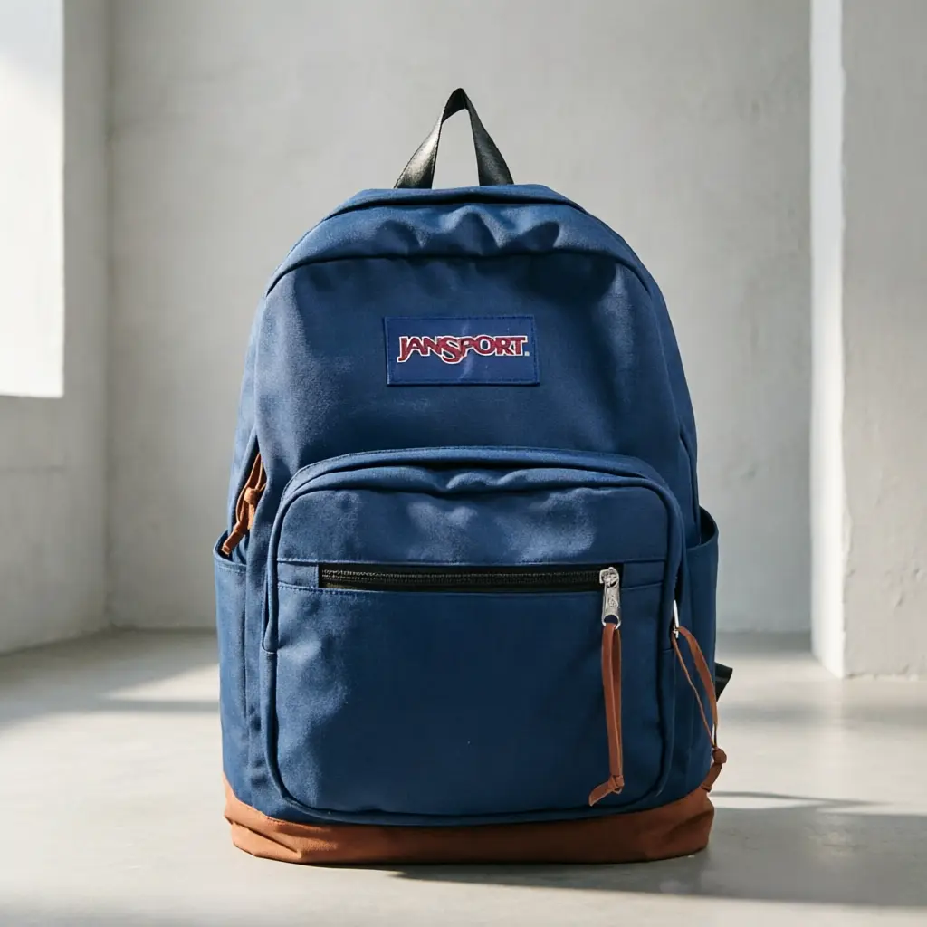 JanSport Unisex Right Pack Daypack - Iconic Retro Look School Bag with Zipper, Ultra-Durable Suede Bottom Accents, Padded Shoulder Straps, Recycled Poly Material for Travel & Work, Navy Blue, Back To School, Backpack