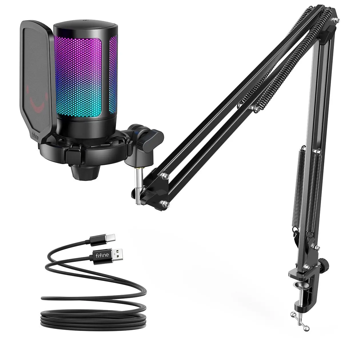 fifine A6T USB Gaming Microphone Kit for PC,PS4/5, Podcast Condenser Mic with Boom Arm, Pop Filter, Mute Button for Streaming Discord Twitch Podcasts Videos