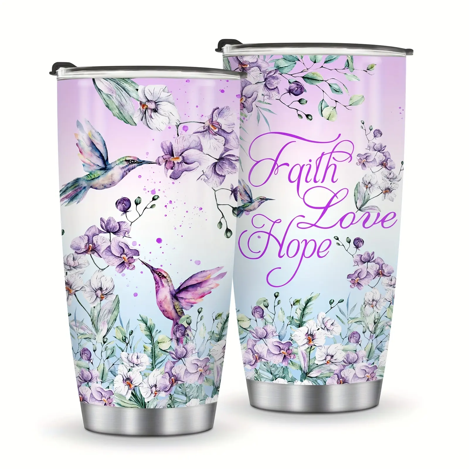 1pc Hummingbird Flower Stainless Steel Vacuum Insulated Portable Travel Coffee Tumbler - Leak-Proof, Durable, Easy to Clean, Hot/Cold Retention Water Bottle - Airtight Bottles for Birthday, Valentine’s Day Kitchenware Drinkware, Water Bottles