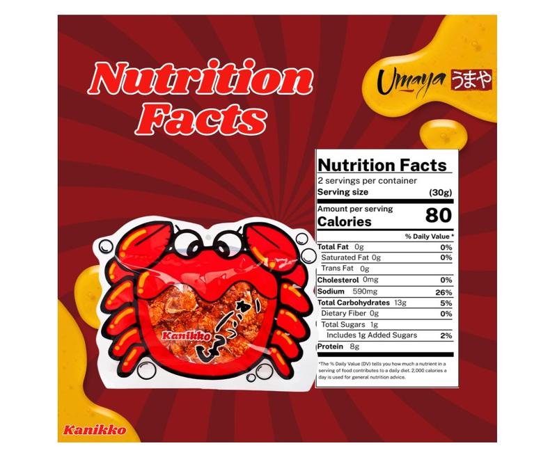 UMAYA - Okabe Kanikko - Ready To Eat Fried Japanese Baby Crabs - With A Hint Of Sweet Honey and Savory Seasonings - Crunchy Gourmet Snack From Japan - Individual 2.3oz (65g) Snack Size Bag - Pack of 1