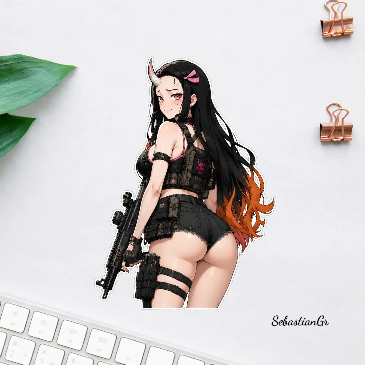 Nezuko Tactical Anime Girl Sticker, Demon Slayer Inspired Waifu Vinyl Decal, Cute Manga Laptop Water Bottle Car Sticker