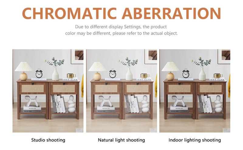 Giratree 21.65" H End Table with Flax Finish Set of 2, Modern Night Stands with Drawer, Farmhouse Bedside Table for Bedroom Living Room