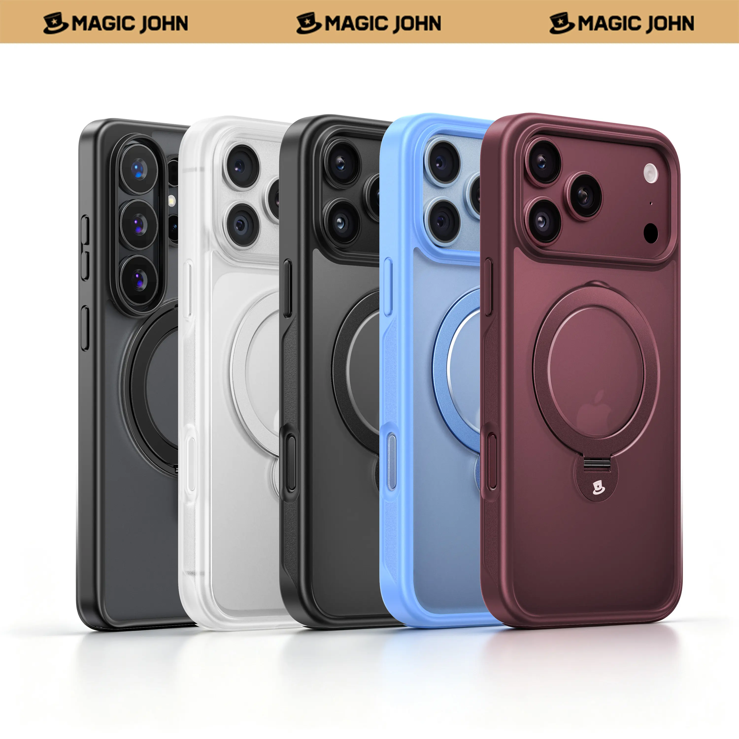 MAGIC JOHN 360 Degree Magnetic Stand Phone Case Invisible Design for iPhone and SamSung